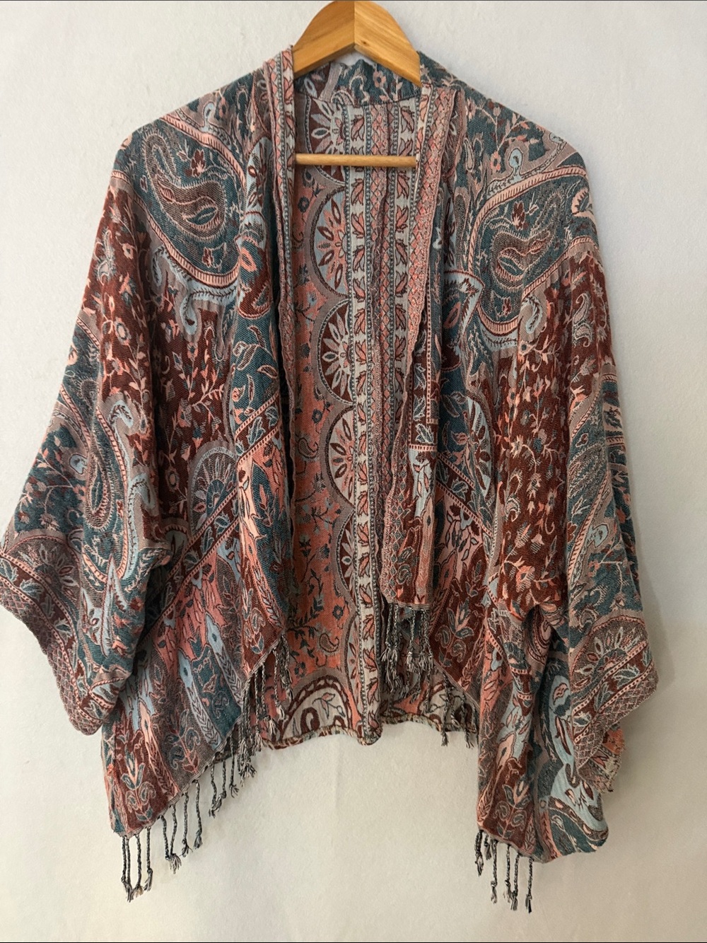 Beautiful Boho Paisley Patchwork Open Front Kimono Cardigan with fringe